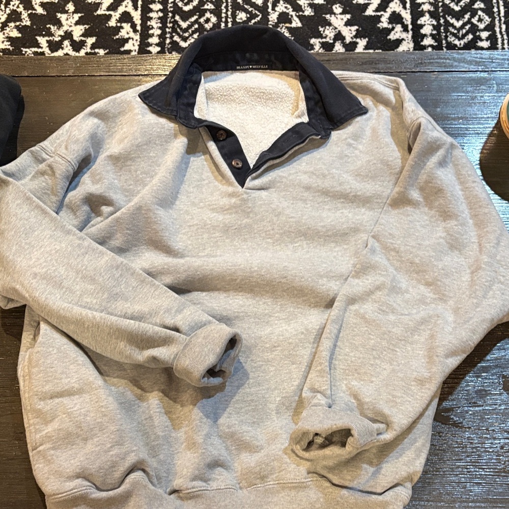 Brandy Melville Gray V-Neck Sweatshirt with Blue Collar